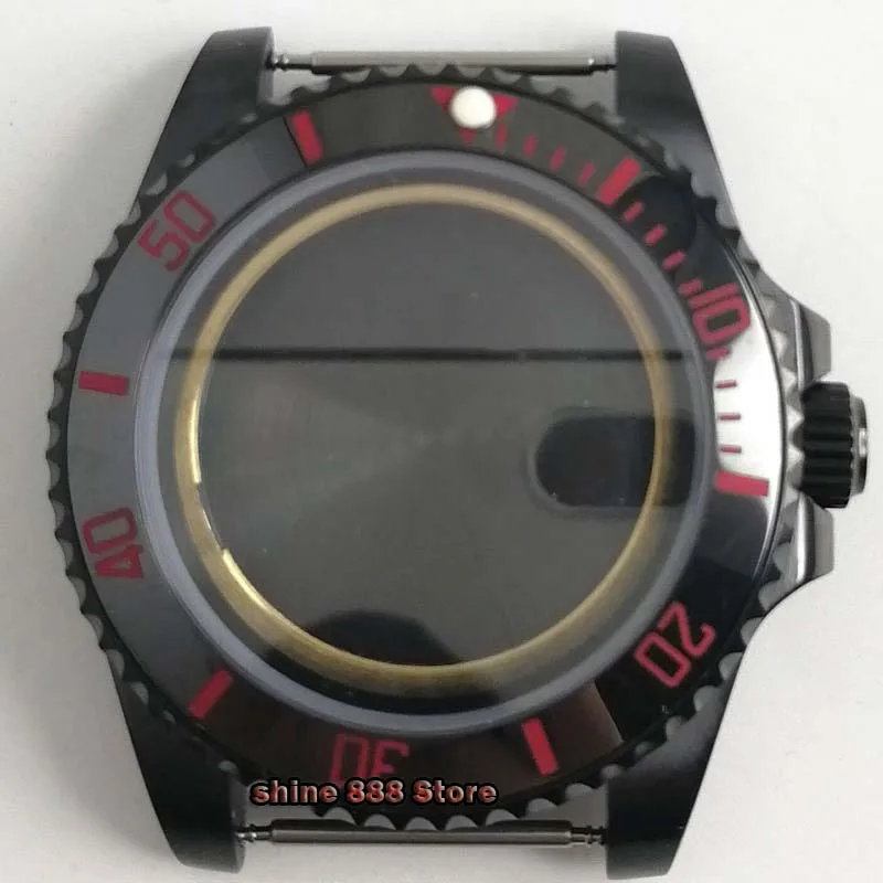 

BLIGER 40MM Black PVD Coated Watch Case Without Cyclops with Ceramic Bezel Sapphire Glass Fit ETA2836 MIYOTA Movement