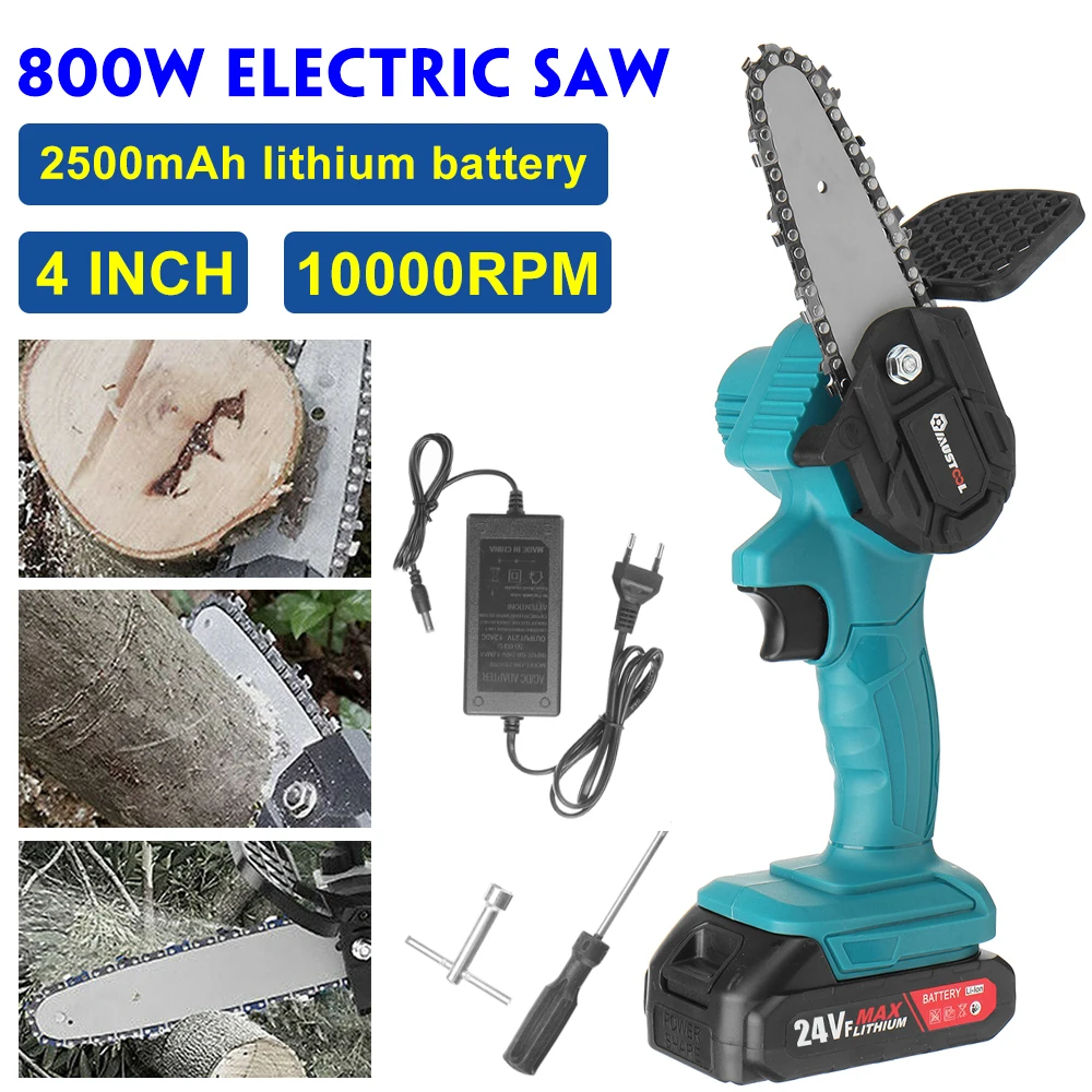 

4 дюйма мини беспроводная Электрическая цепная пила 24V литиевая Батарея Зарядное устройство Портативный Перезаряжаемые сад регистрации пи...