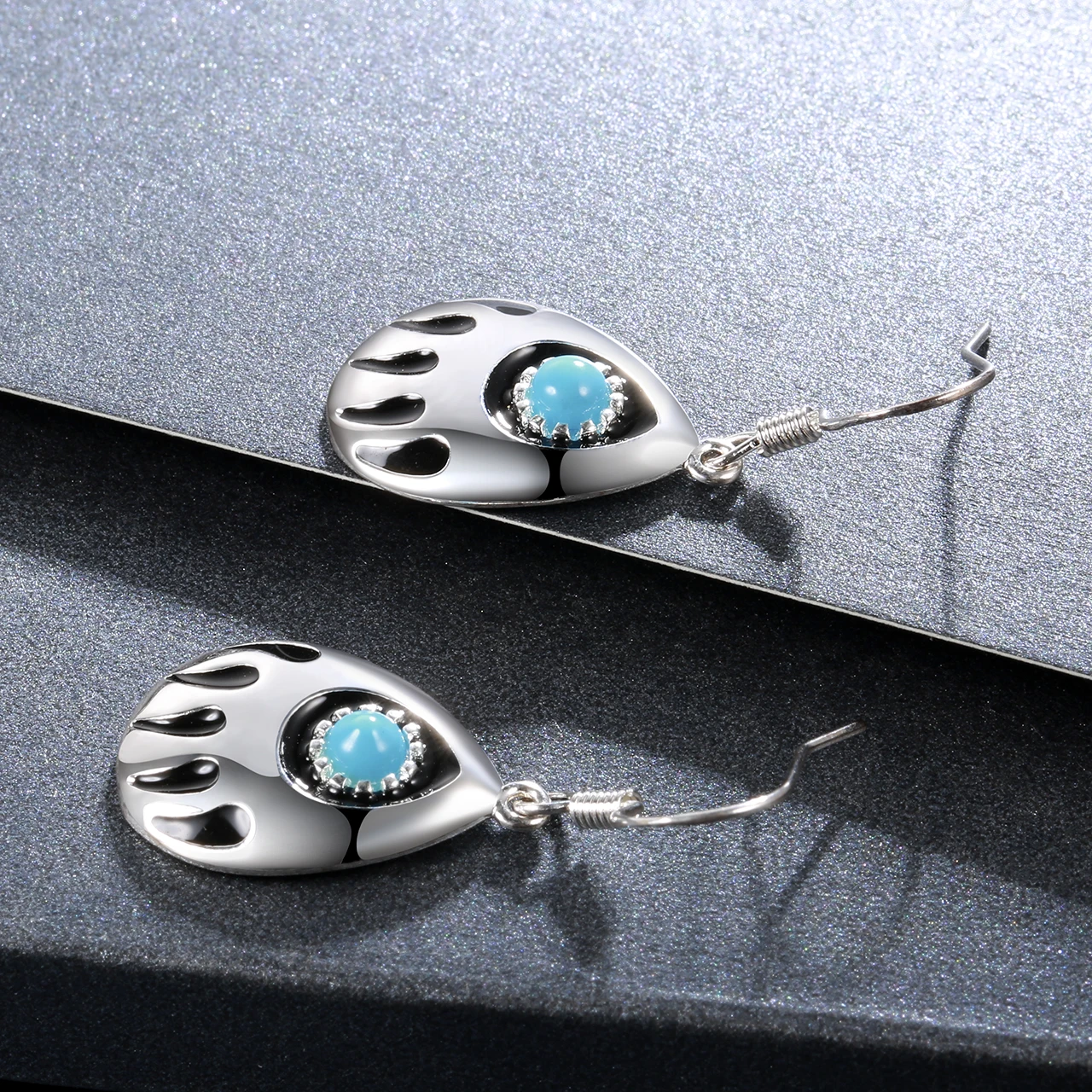 

Wong Rain Vintage 100% 925 Sterling Silver Created Turquoise Gemstone Drop Dangle Hook Pear Earrings Fine Jewelry Gift Wholesale