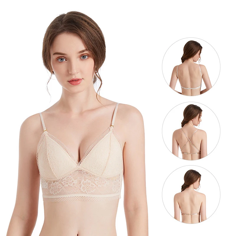 

Women's Backless Sexy Bra Stylish Lace Seamless Bralette Triangle Cup Invisible Boneless Bras Female Lace Soft Thin Underwear