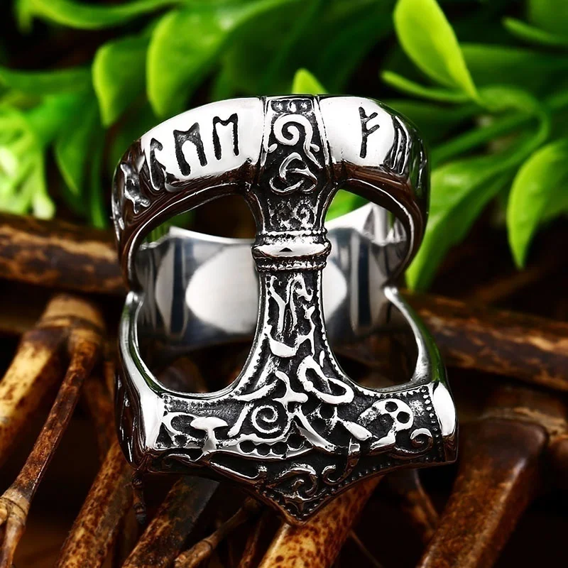 

Togen Design Nordic Viking Odin's Hammer Men's Ring Retro Fashion EMO Punk Party Club Finger Jewelry Accessories Anillos