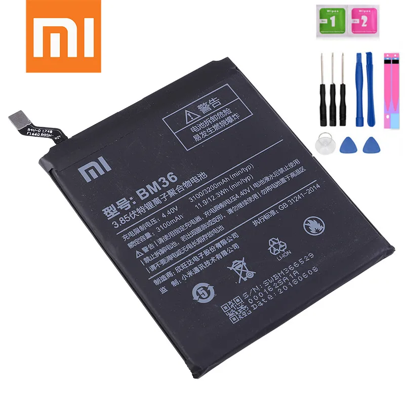 Аккумулятор Xiaomi BM36 100% оригинал для Mi5S батарея сотового телефона r батареи bm36 BM 36