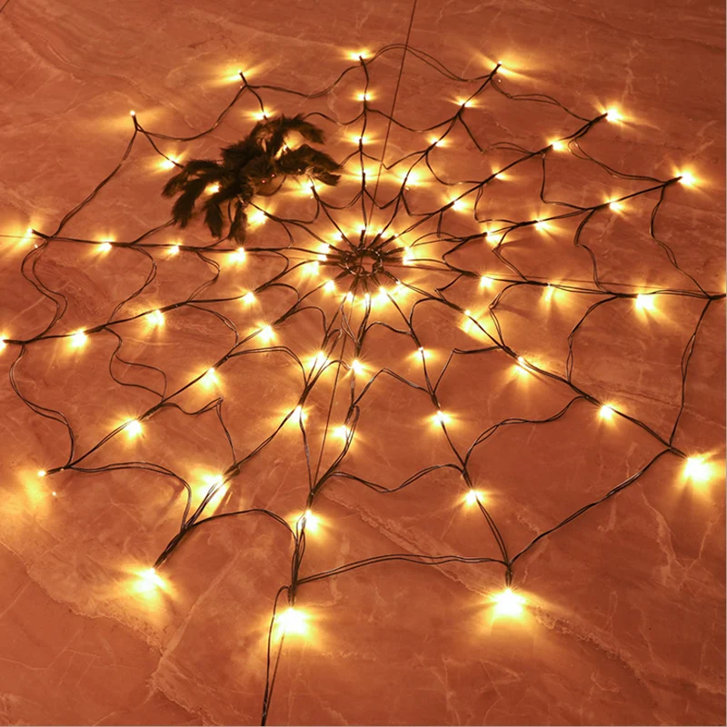 

3.28ft Diameter 70LED Halloween Spider Web Lights USB 8Modes Spider Web Wall Net Lights For Scary Halloween Decoration Garland