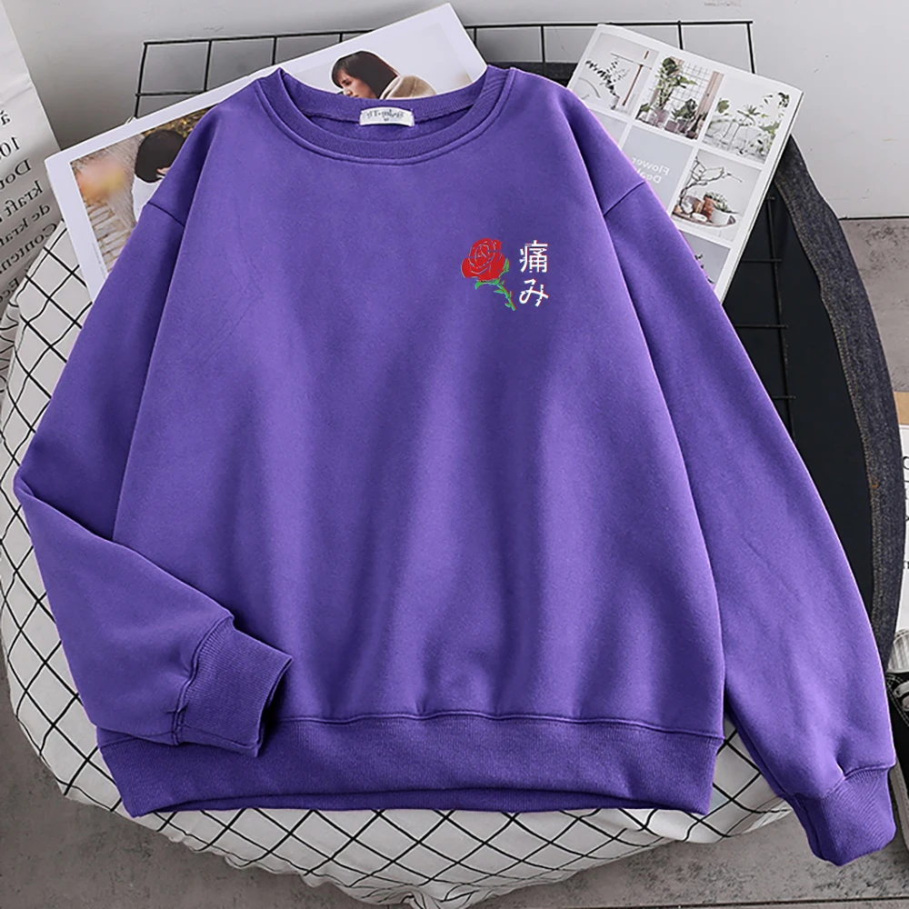 

Japanese Aesthetic Rose Print Womens Hoodies Cartoons Oversize Hoodie Harajuku Comfortable Hoody Fashion Loose Warm Female Tops