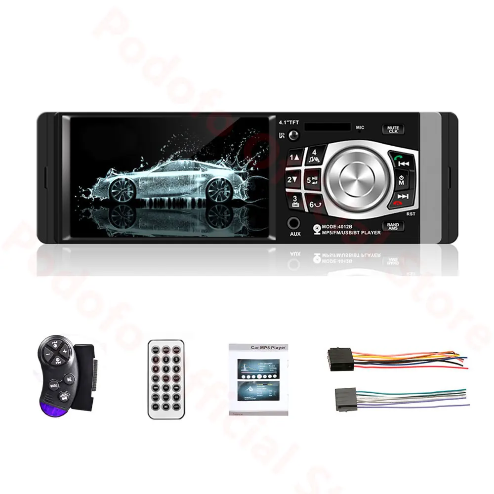 Podofo 1 Din автомагнитола 4,1 ''HD Автомобильный мультимедийный плеер MP3 MP5 Аудио стерео радио Bluetooth FM пульт дистанционного управления видео плеер