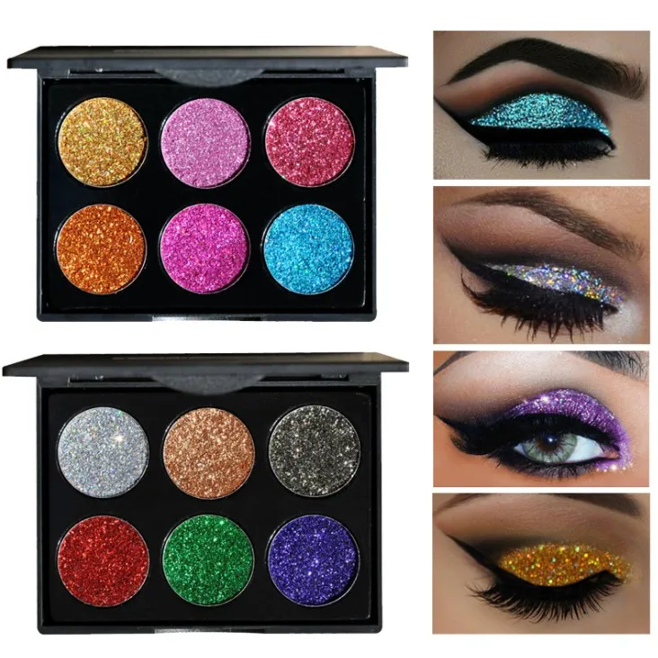 

6 Colors eye shadow palette/primer Metallic Shiny Smoky Eyes Sequin Eyeshadow Waterproof Glitter Liquid Eyeliner Makeup pigment