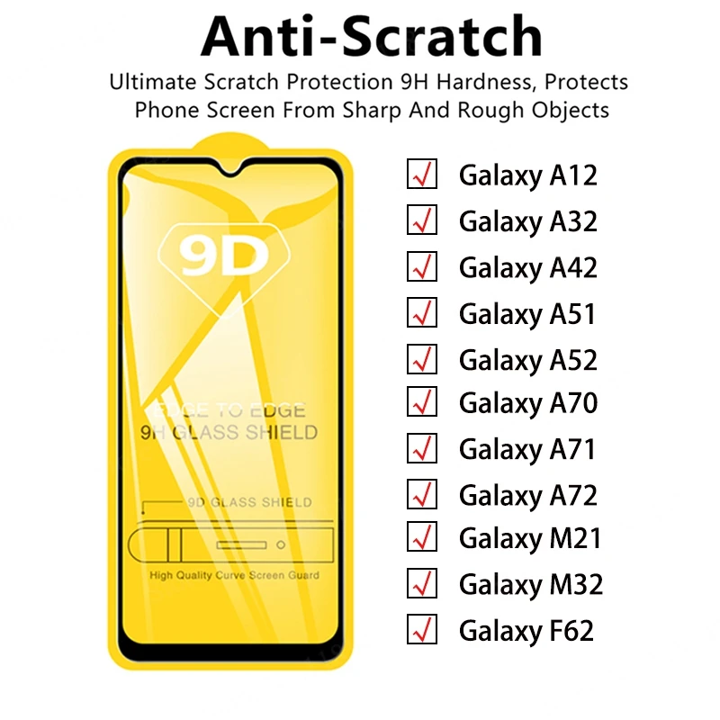 

1/2pcs 9D Protective Glass For Samsung Galaxy A12 A32 A42 A51 A52 A71 A72 Tempered Film For Samsung M21 M31 F62 72a 32A A52 Film