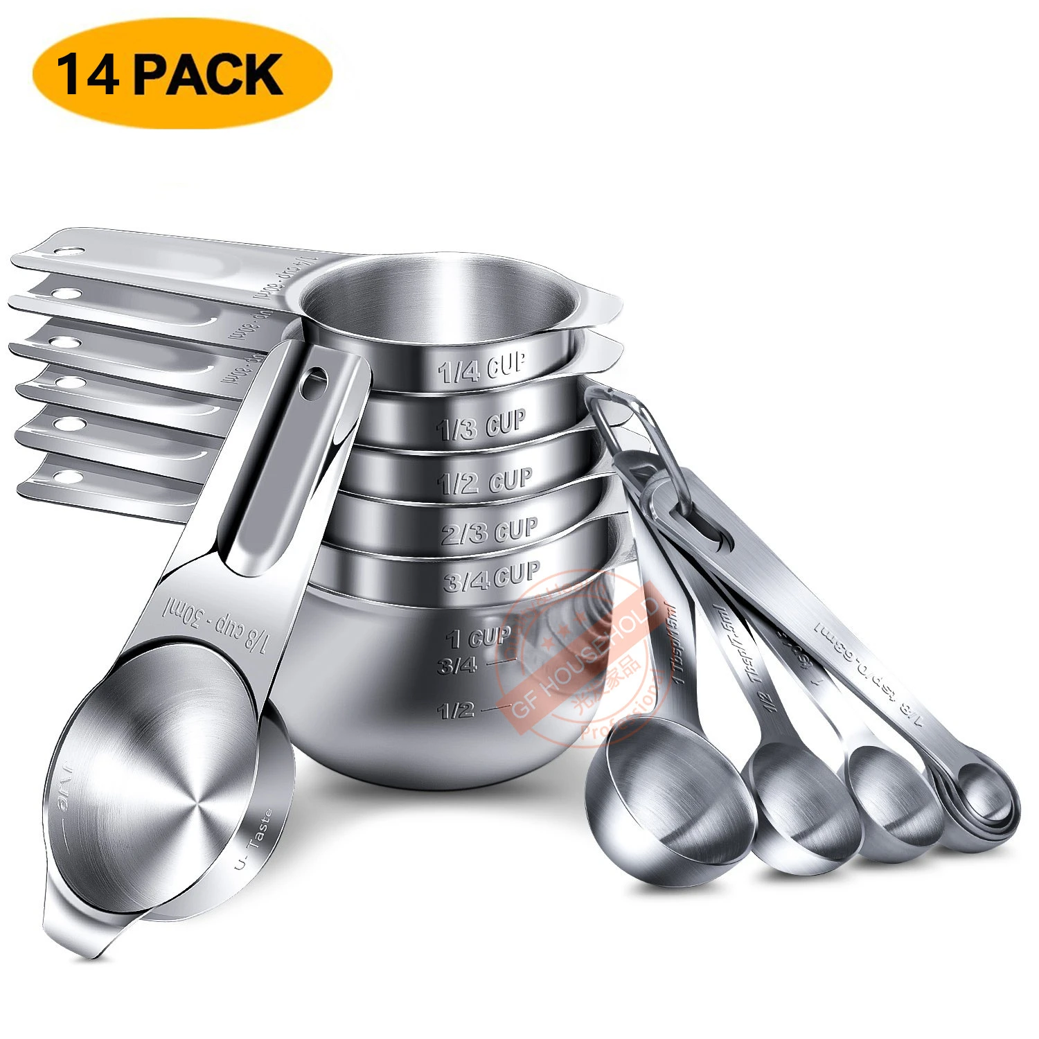 

Stainless Steel 14-piece Measuring Spoon Seasoning Spoon with Graduated Measuring Cup Baking Food Grade Measuring Spoon Kitchen