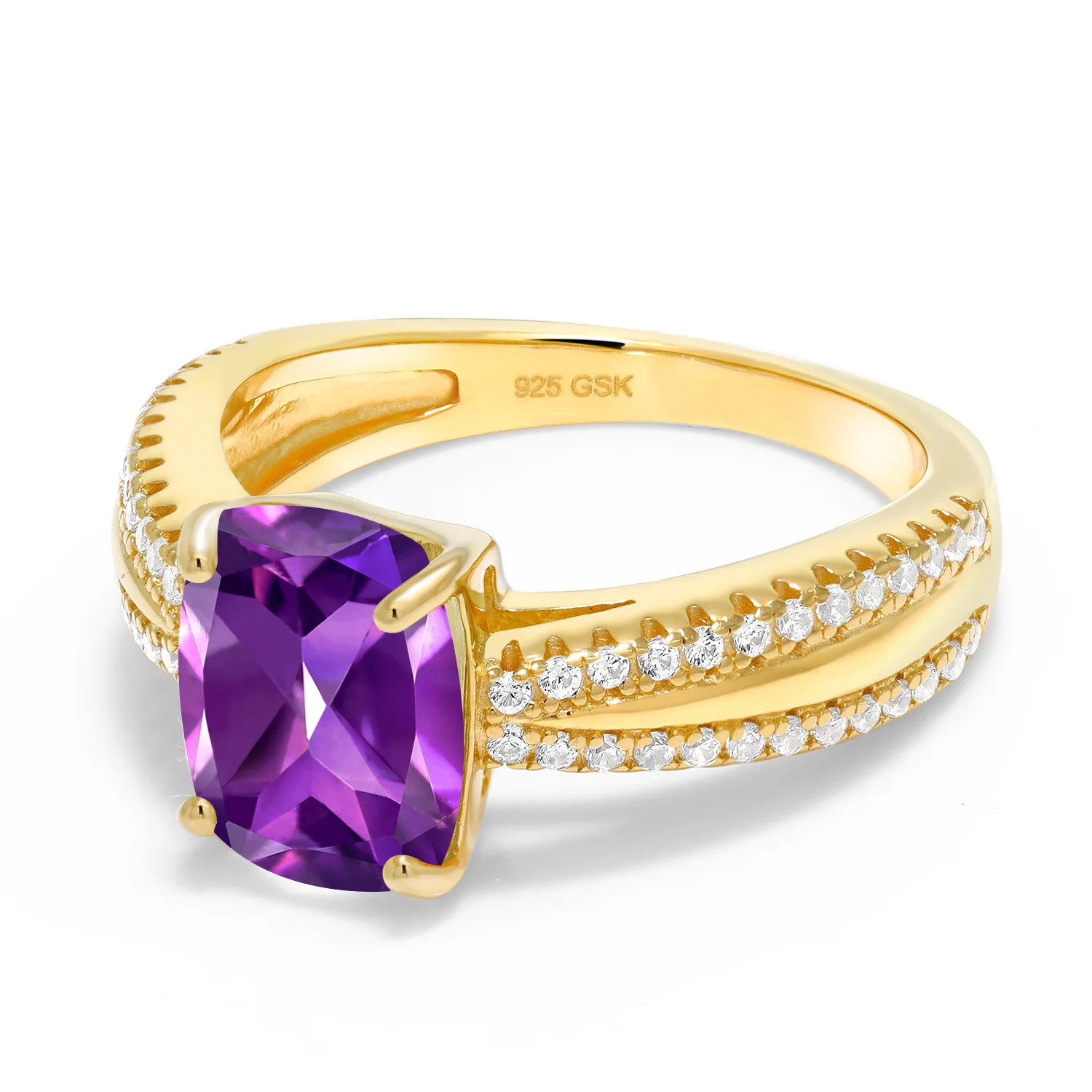 GemStoneKing 2 58 Ct подушка натуральный Фиолетовый аметист ювелирные изделия 18K желтое