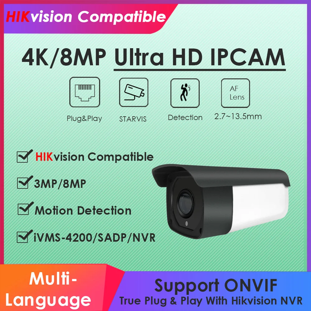 

4K 3MP 5MP 8MP Auto Focus IR PoE Waterproof Bullet Live Streaming IP Camera Broadcasting to YouTube/Facebook by RTMP W/Audio