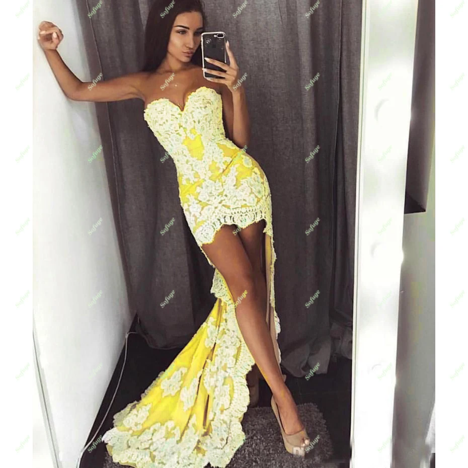 Сексуальное Шампанское Кружева Русалка Выпускные платья Милая Передняя