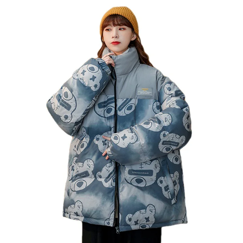 Women Winter Coat Fashion Printed Jacket Casual Stand-up Collar Female Thicken Streetwear Cotton Padded Parka Women's Jacket