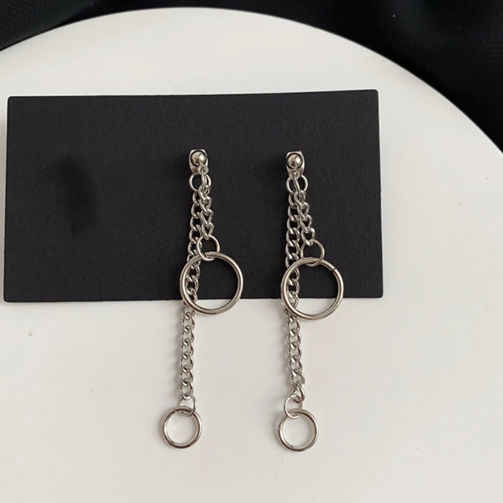 Женская Длинная цепочка Серебряная Сережка круглая подвеска серьги с
