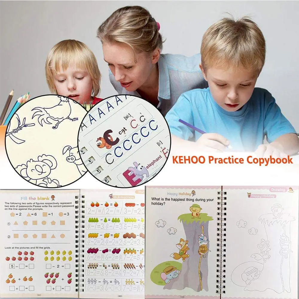 

4 Books + Pen Magic Practice Book Free Wiping Children's Toy Writing Sticker English Copybook For Calligraphy Montessori Toys