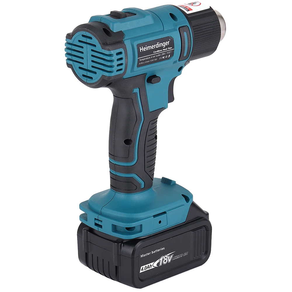 Аккумуляторный термофен без провода, питаемый литиевой батареей 18 В.