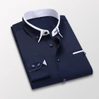 Рубашка TFETTERS мужская с длинным рукавом, повседневная темно-синяя приталенная, с отложным воротником, большие размеры, 5XL