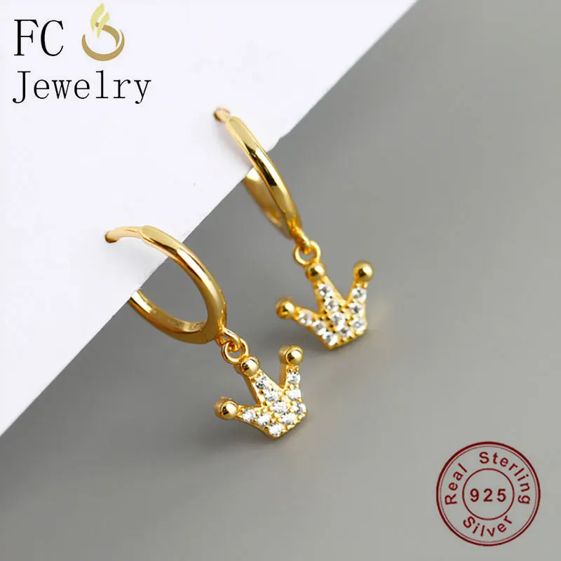 Серьги-кольца женские круглые с короной и цирконием серебро 925 пробы - купить по