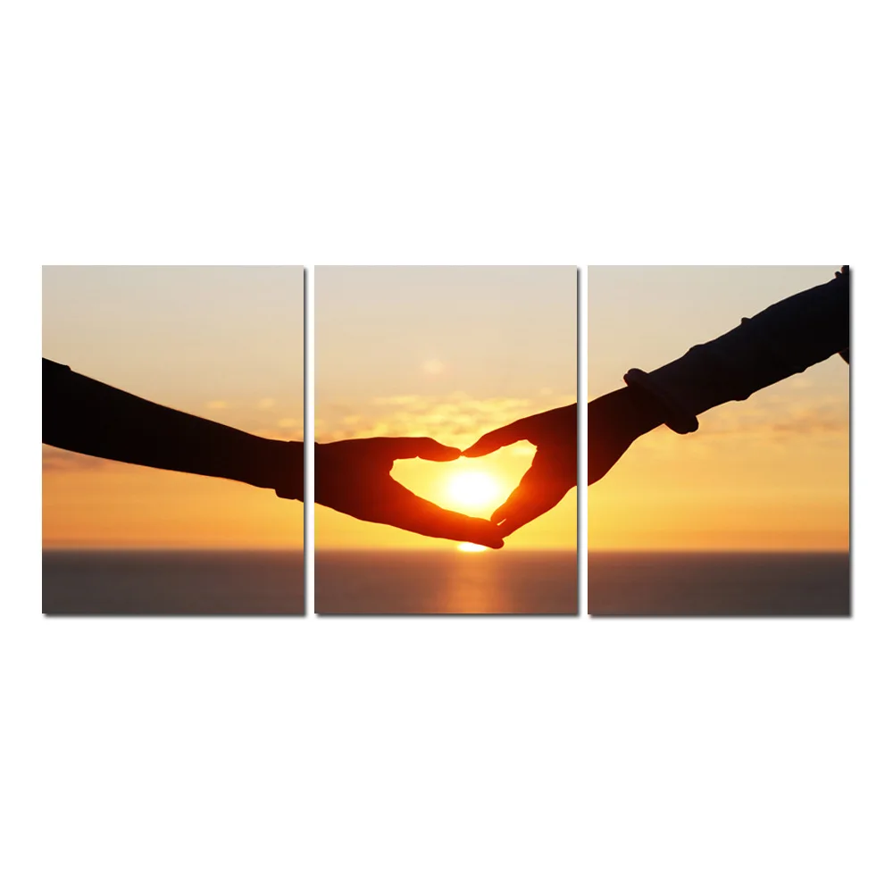 Современный дом Тройная любовь рука МУРАЛ С закатом раньше картина маслом холст