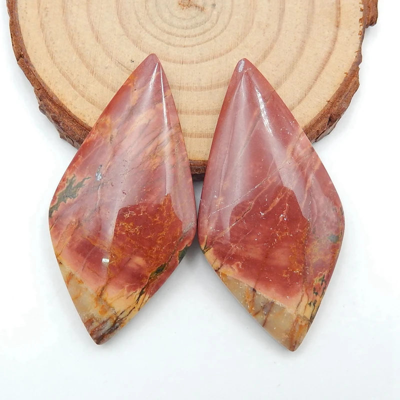 

Natural Multi-Color Picasso jasper Gemstone Cabochon Piar, 50x25x5mm, 16g