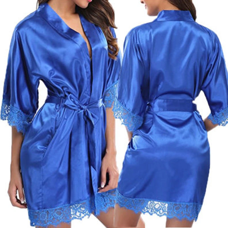 

Women's Satin Silk Woman Lace Robe Female Lace Bathrobe Womens Robes Sleepwear Ladies Sexy Robe For Women