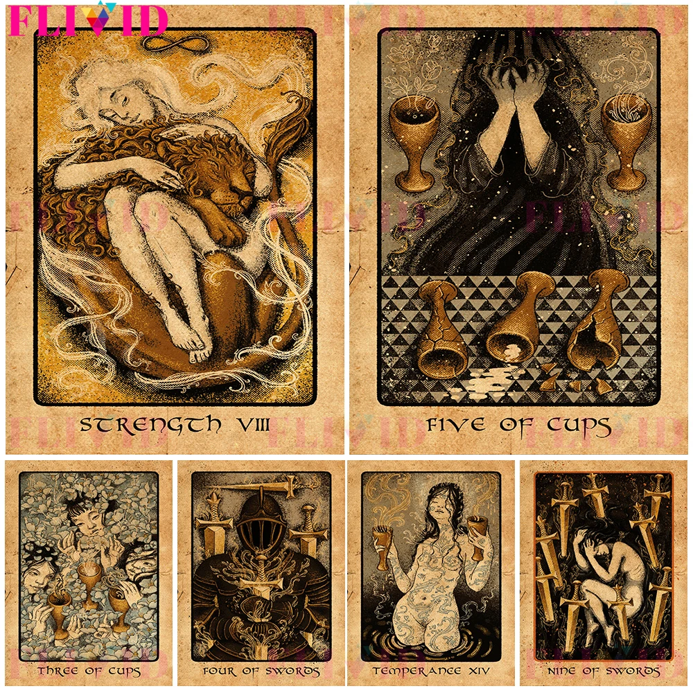 

Witch's Fortune Telling Tarot Card Poster And Print Holy Grail Witchcraft Prophecy Solitaire Wall Art Canvas Painting Decoration