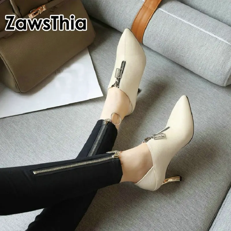Женские туфли без задника ZawsThia цвета слоновой кости на тонком высоком каблуке с