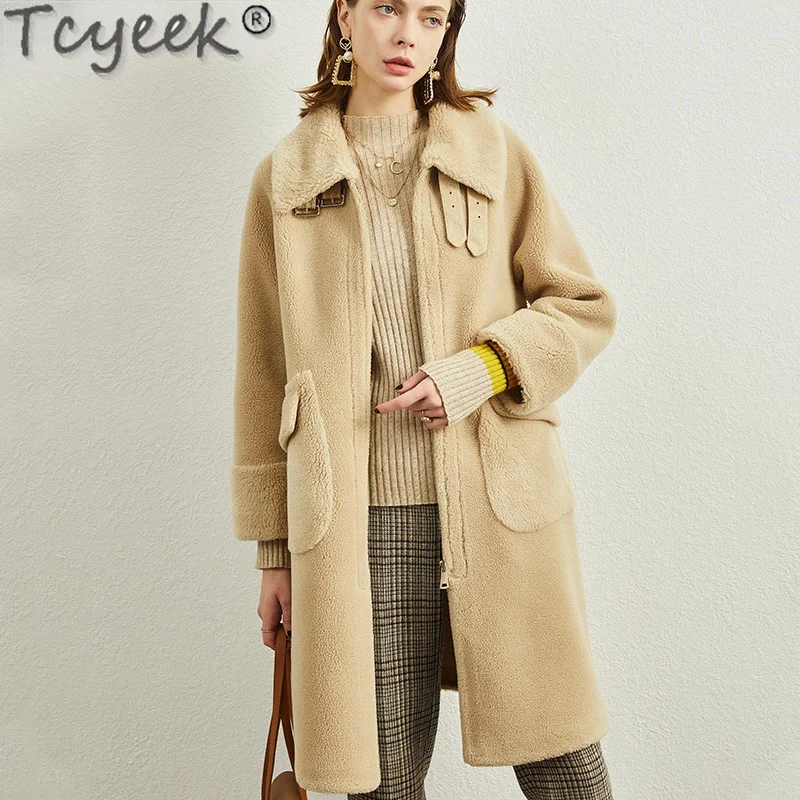 Tcyeek 2021 Elegant Real Wool Jacket Women Winter Women's Fur Coat Korean Sheep Shearling Jacket Casaco Feminino Inverno Gxy799