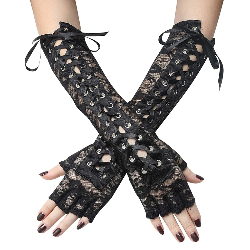 

Sexy Elbow Length Gloves Breathable Mesh Lace Gloves Half Finger Protector