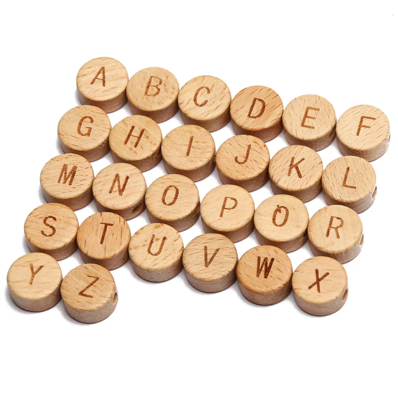 20Pcs/lot 10 15mm Mixed Letter Beech Wood Beads Round Flat Alphabet Loose Spacer Beads For Jewelry Making Handmade Diy Bracelet