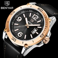 benyar design 2021 new fashion brand men quartz watch high quality leather multi function waterproof calendar watch reloj hombre