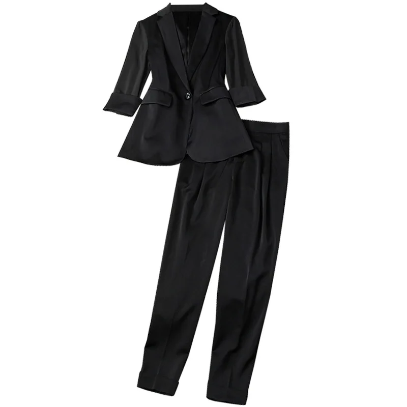 

Women two piece office outfits one button blazer suit new 2021 spring summer elegant high waist black pants 2 pc sets