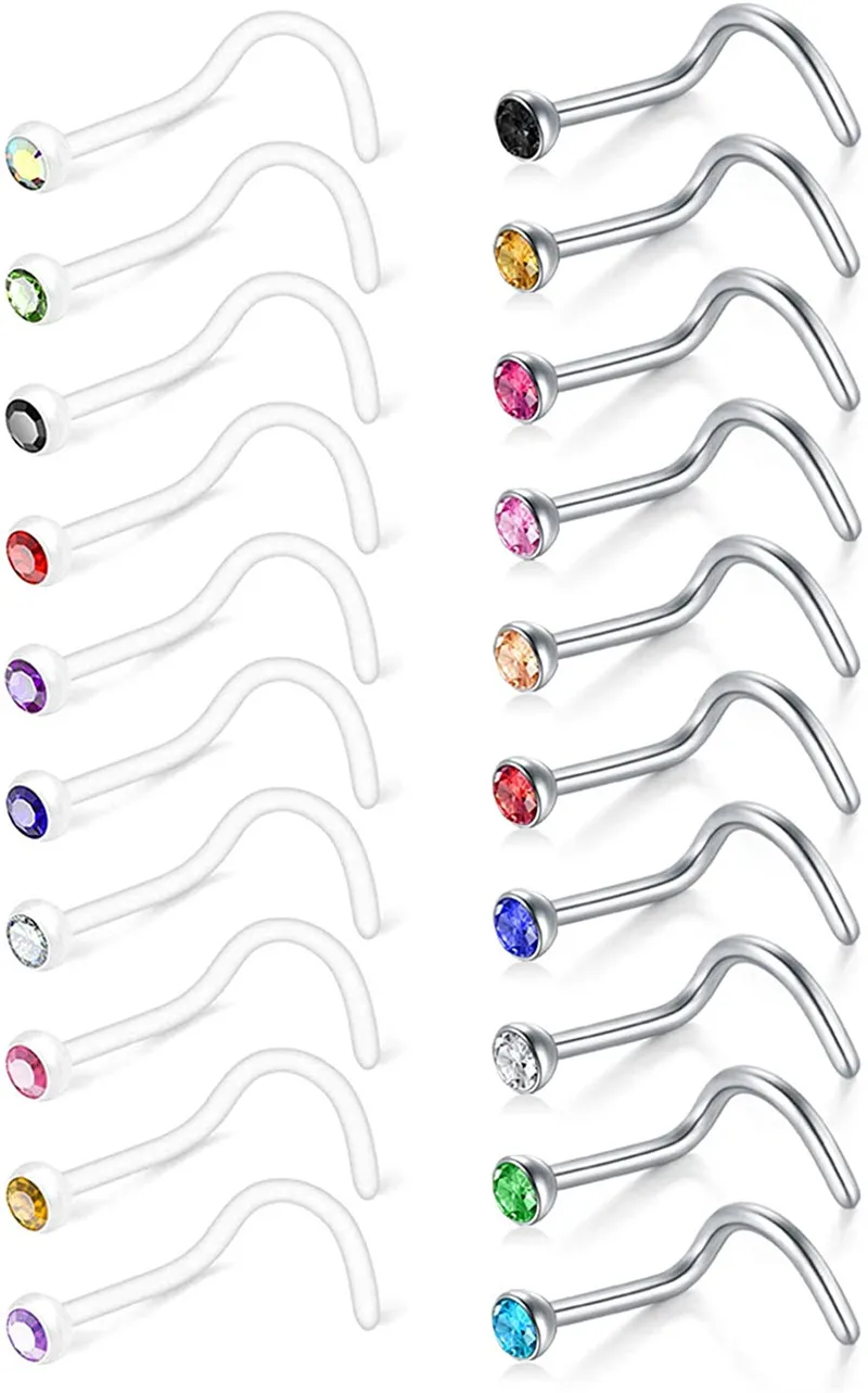 22 шт. прозрачные гвоздики для носа с фианитом 20 г|Украшения тела| |