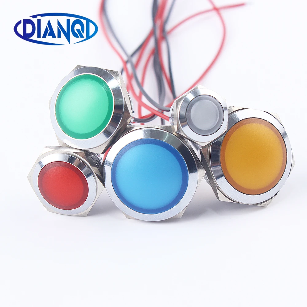 

12mm 16mm 19mm 22mm Waterproof Metal Spherical Round indicator Signal lamp LIGHT with wire LED red yellow blue green white