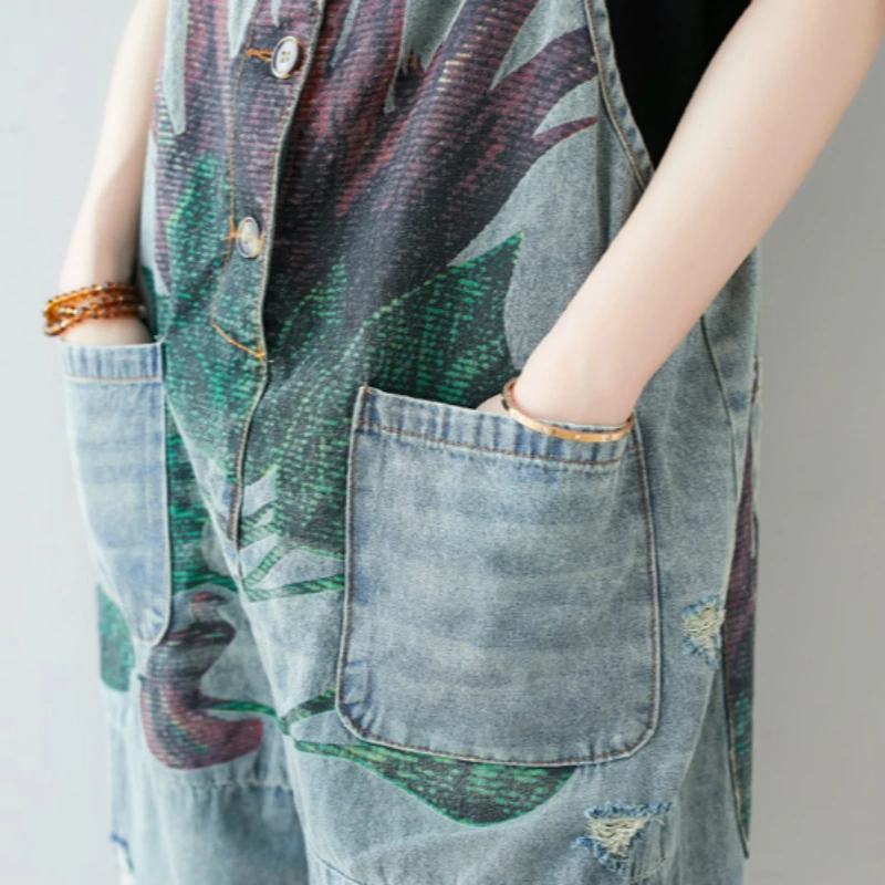 Рваные джинсы большого размера женские джинсовые комбинезоны в стиле ретро