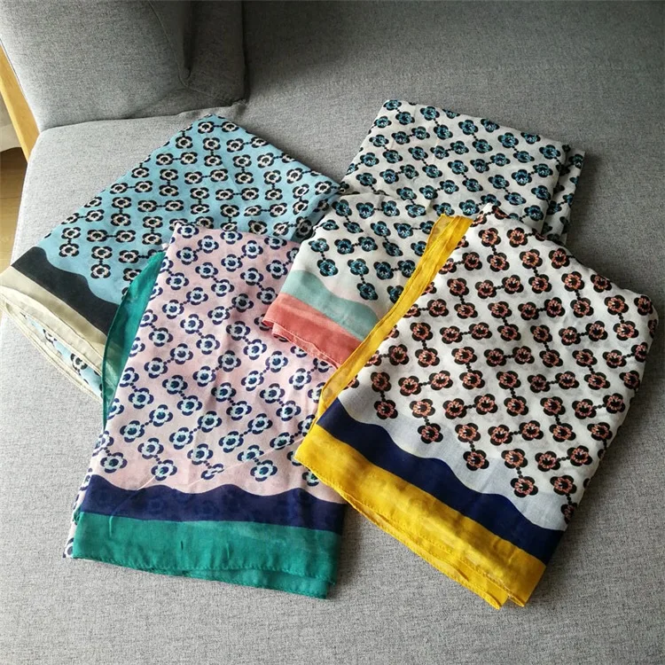 

colored silk scarves small shredded flowers shawl women summer seaside holiday thin scarf sunscreen beach towel cotton linen