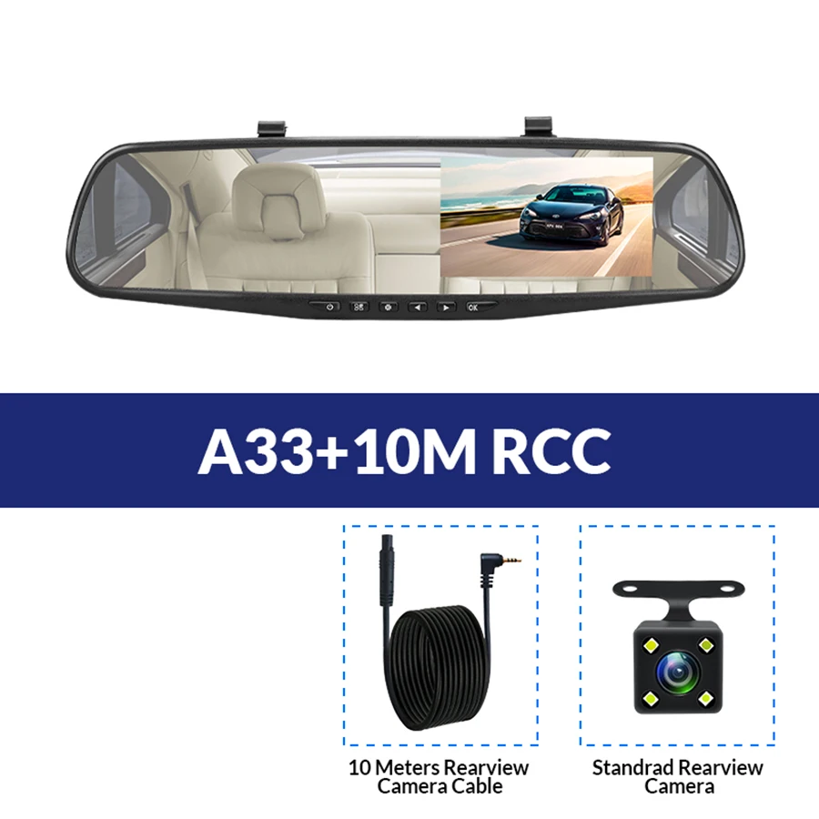A33-10M RCC E-ACE, 4,3 дюймов, двойная, 1080 P, HD зеркальная камера, ночное видение, Автомобильный видеорегистратор, камера заднего вида, парковочная линия с камерой заднего вида, видеорегистратор - Название цвета: A33-10M RCC
