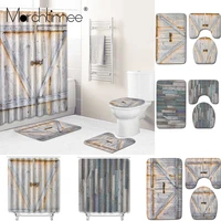 wooden door printed waterproof shower curtain marble bathroom shower curtains rug sets bathing toilet cover non slip pad mat