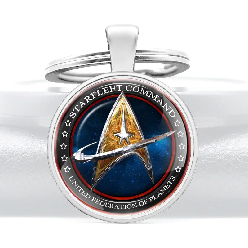 

New Fashion Starfleet Command Glass Cabochon Metal Pendant Classic Men Women Key Chain Key Ring Accessories Keychains Gifts
