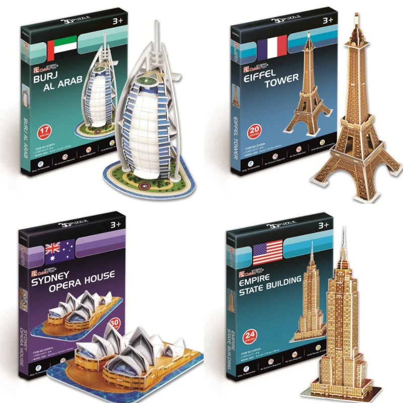 3D Paper Puzzle Word Famous Buildings Tower Bridge Jigsaw Assembled Model Craft DIY Educational Toys For Children Adult Gifts