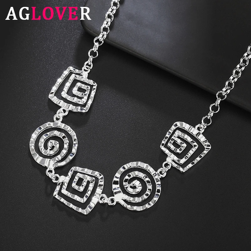 

AGLOVER New 925 Sterling Silver 18 Inch Square/Round Pendant Necklace For Woman Men Fashion Jewelry Wedding Birthday Gift