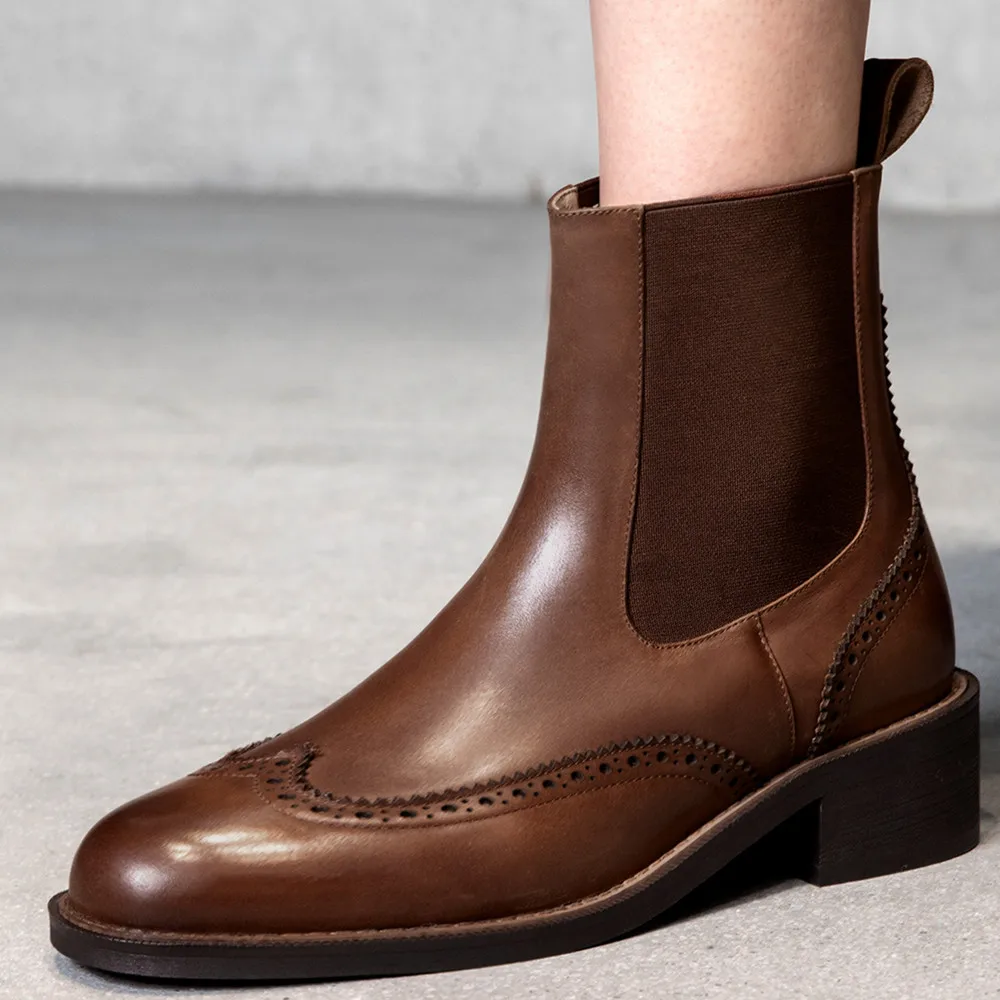 

Женские Эластичные Лоскутные ботильоны из натуральной кожи на плоской подошве без шнуровки повседневные короткие ботинки челси с резьбой ...