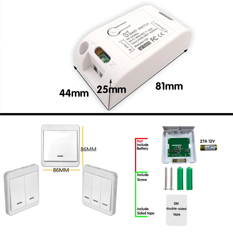 

Tuya Wifi Smart Light Switch 1/2/3 Gang Wireless Push Button Wall Switch 10A DIY Relay Timer Voice Module Google Home Alexa