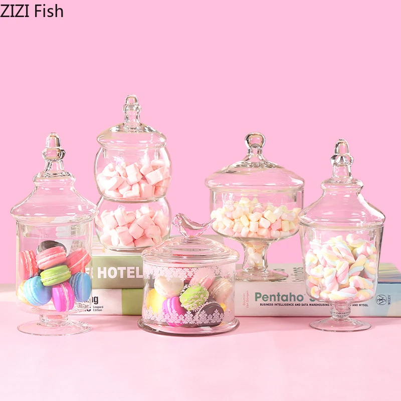 Стеклянная банка для конфет прозрачная с крышкой бак хранения цельного зерна в