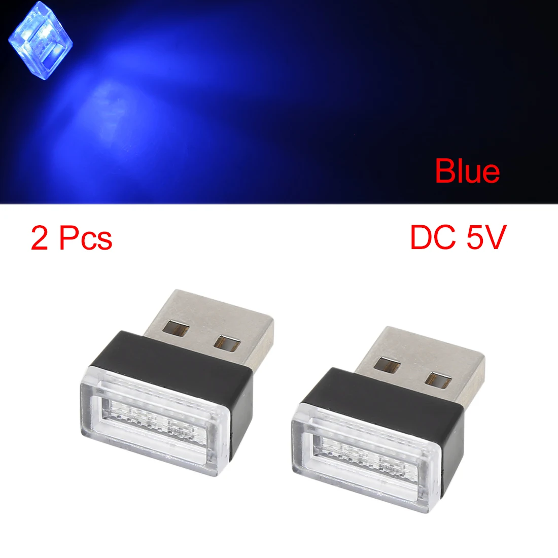 

X Autohaux 2pcs USB LED Light Bulb Car Auto Blue Atmosphere Lamp Holiday Party Decorative Atmosphere Ambient Lamp Welcome Light