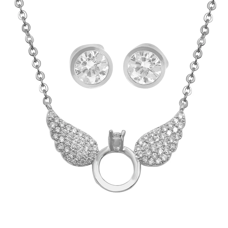 202 SILVER Фианит Круг Кулон Цепочки и ожерелья и серьги комплект ювелирных изделий для Для женщин в Родий Серебро Цвет/розовое золото Цвет покрытием - Окраска металла: 202 SILVER