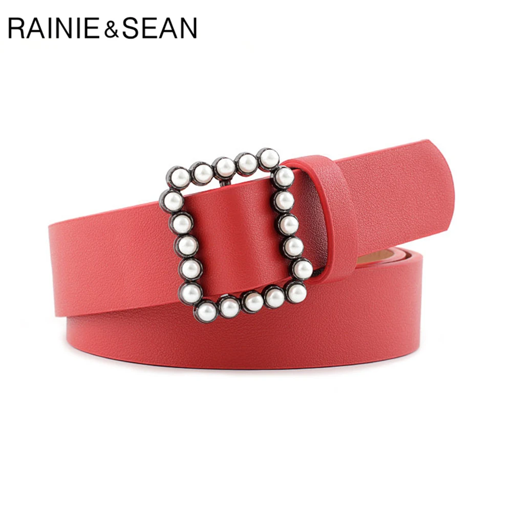 Ремень женский кожаный однотонный с жемчужной пряжкой 105 см|Женские ремни| |