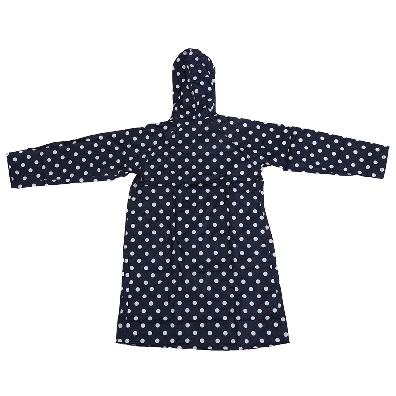 Outdoor Women Waterproof Riding Clothes Raincoat Poncho Pocket Polka Dot Hooded Knee Long Rainwear Nylon Navy Blue | Дом и сад