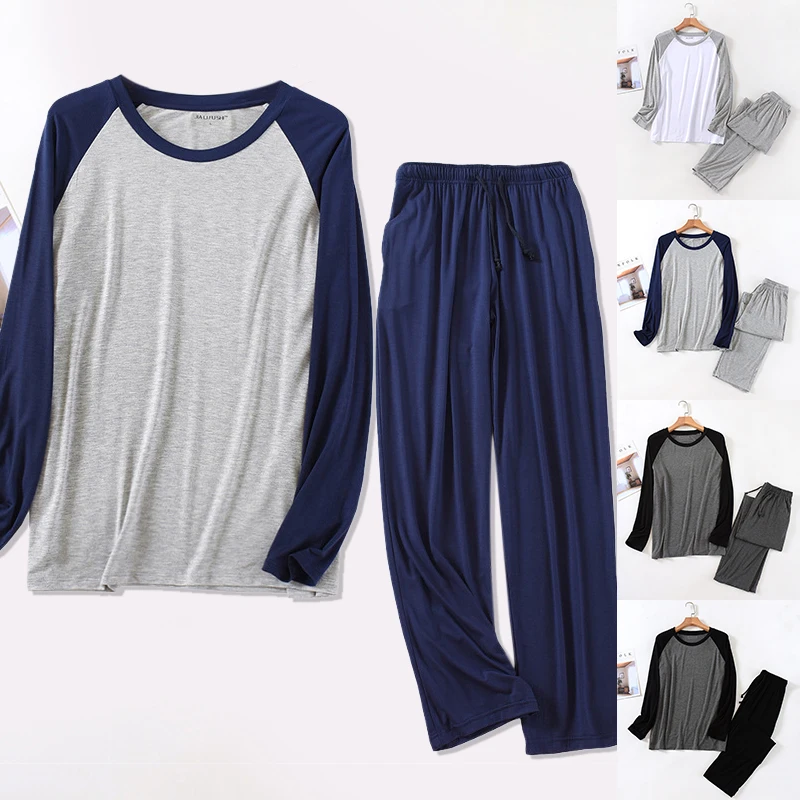 

Men's Cotton Pajamas Drawstring Patchwork Sleepwear Cartoon Sets Casual Sleep&Lounge Autumn Winter Pyjamas Plus Size Pijama