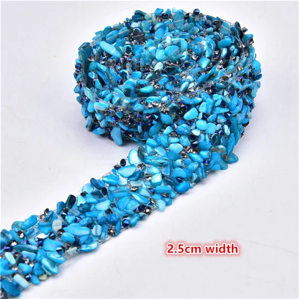 2.5cm width blue Горячая фиксация сетки 2,5 см 3,5 см ширина 1 ярдов/партия стразы цепь камень торт ленточная отделка свадебное украшение для шитья аксессуары - Цвет: 2.5cm width blue