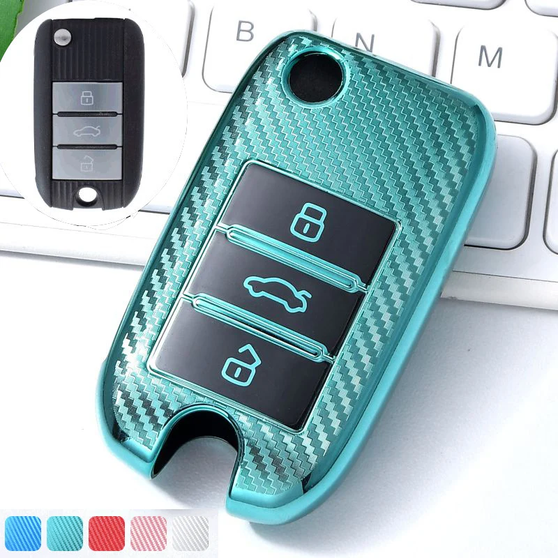 Углеродное волокно ТПУ крышки ключа автомобиля чехол Shell Держатель Брелок для